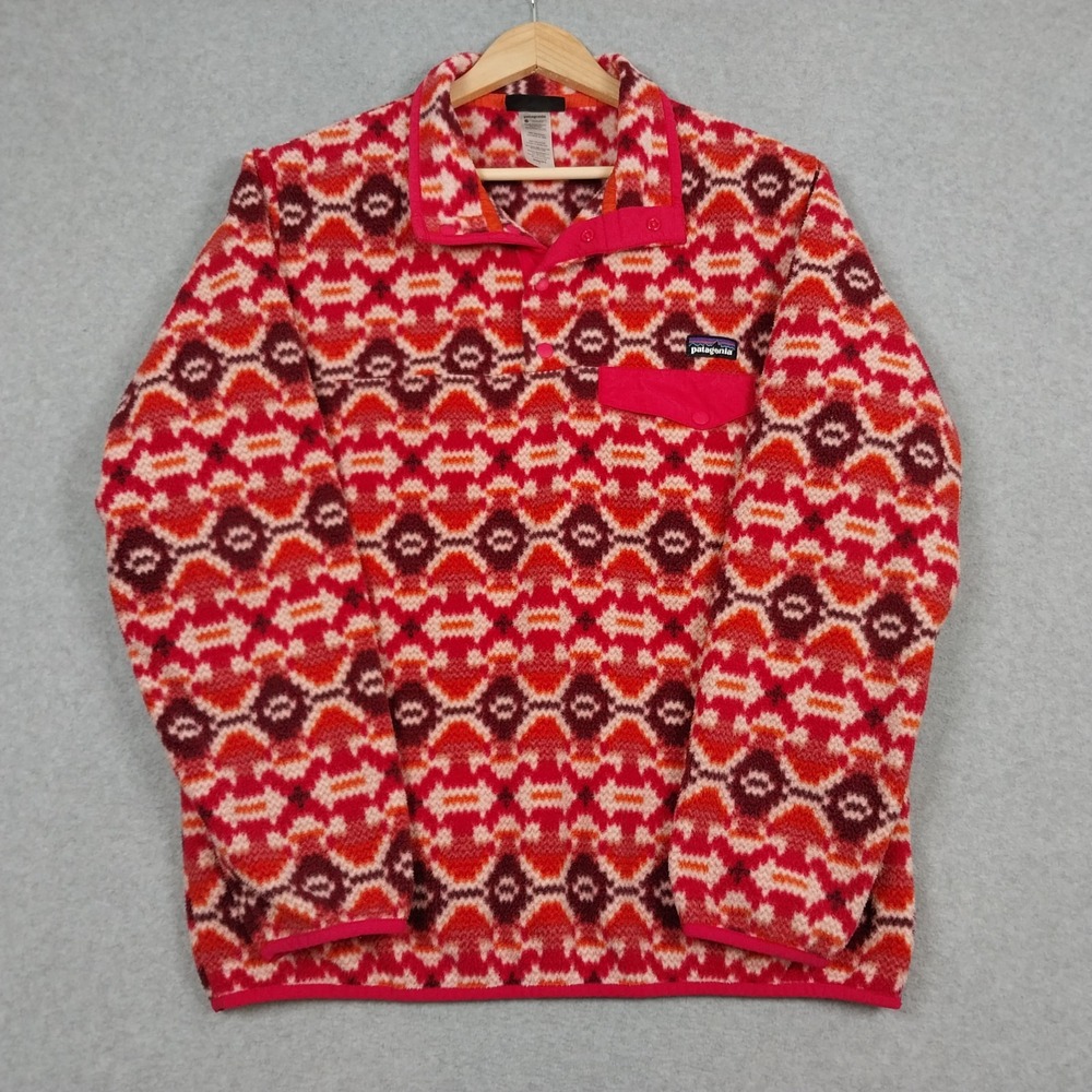 Patagonia Synchilla Womens L Mens M Aberdeen Pink Snap T Fleece Pullover Jacket